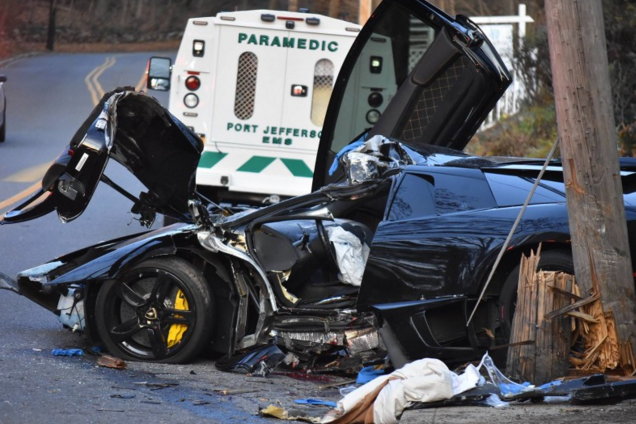 Rented Lamborghini wrapped around tree